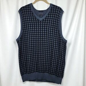 Stafford Signature Men's Sweater Vest Large Houndstooth Pima Cotton Blue Preppy‎